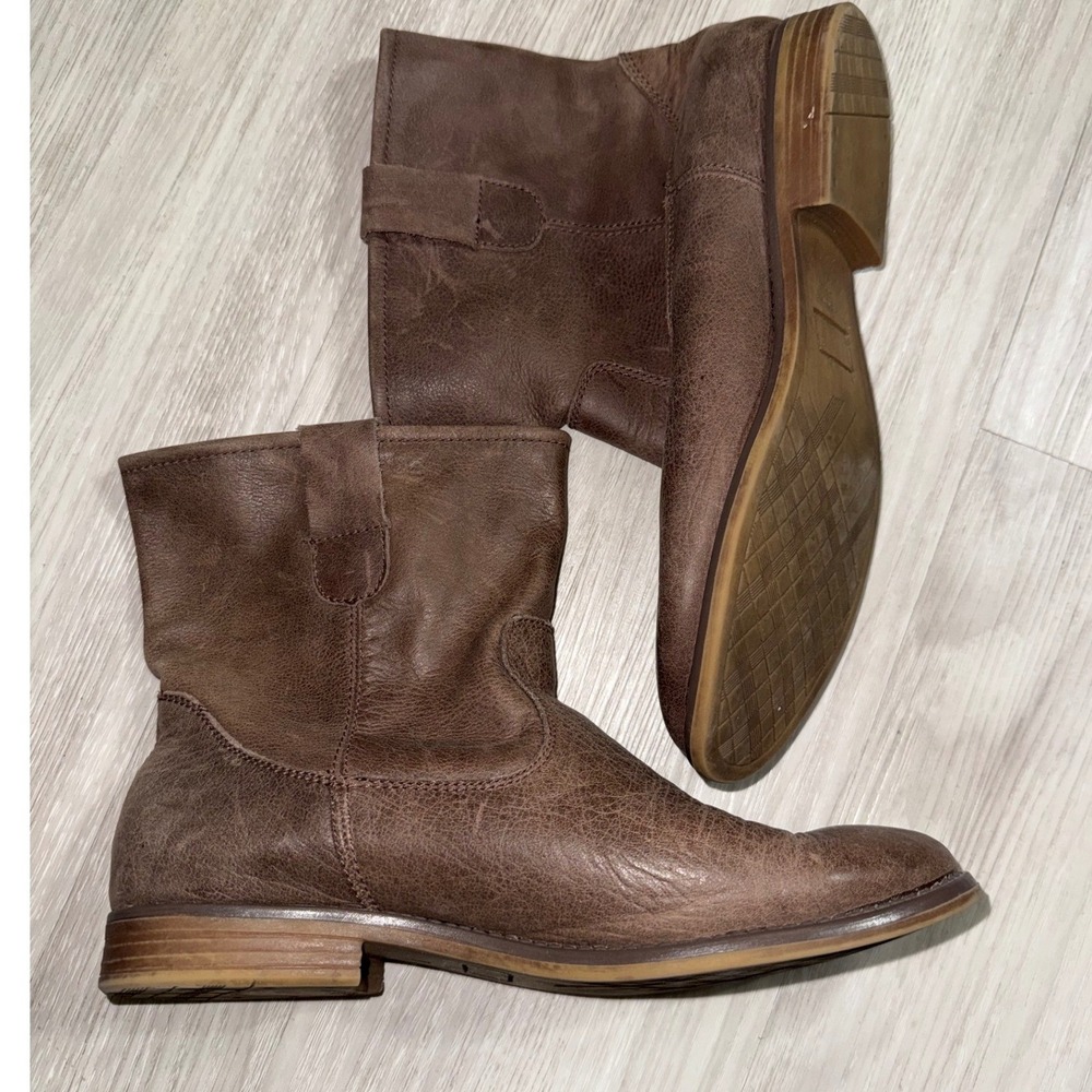 Crown Vintage Brown Leather Ankle Boots Distressed Pull On Booties Size 37